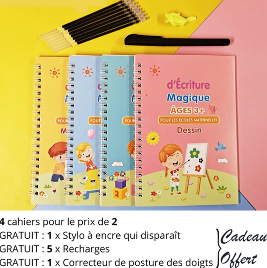 4 Cahiers Calligraphie Magique de Pratique Réutilisable Pour Enfant - MagicPen™ ✍🏻