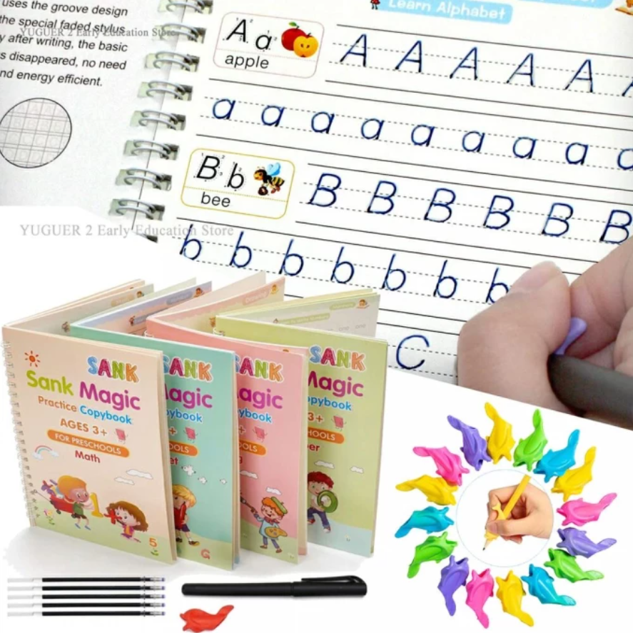 4 Cahiers Calligraphie Magique de Pratique Réutilisable Pour Enfant - MagicPen™ ✍🏻