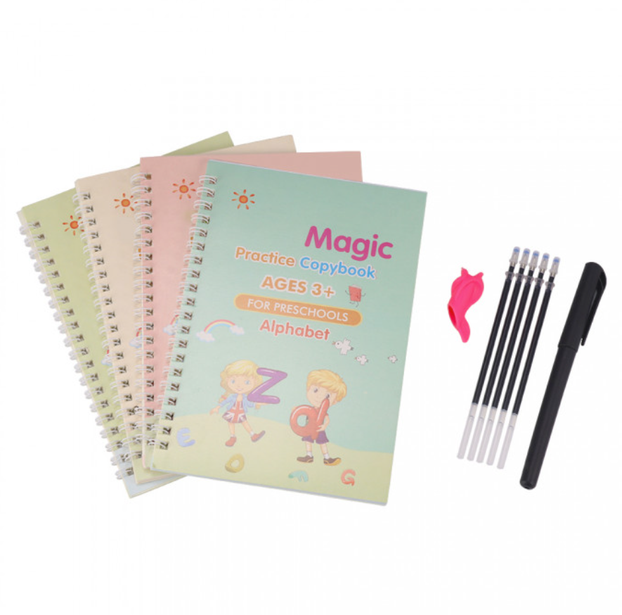 4 Cahiers Calligraphie Magique de Pratique Réutilisable Pour Enfant - MagicPen™ ✍🏻